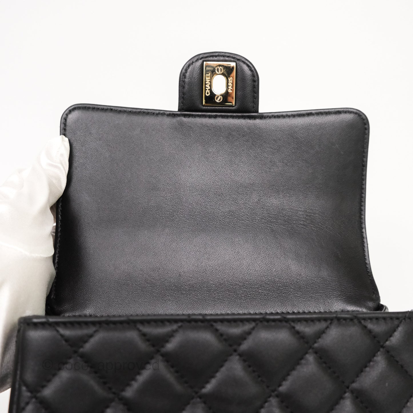 Chanel Crystals Top Handle Mini Rectangular Flap Bag Black Lambskin Gold Hardware 23A