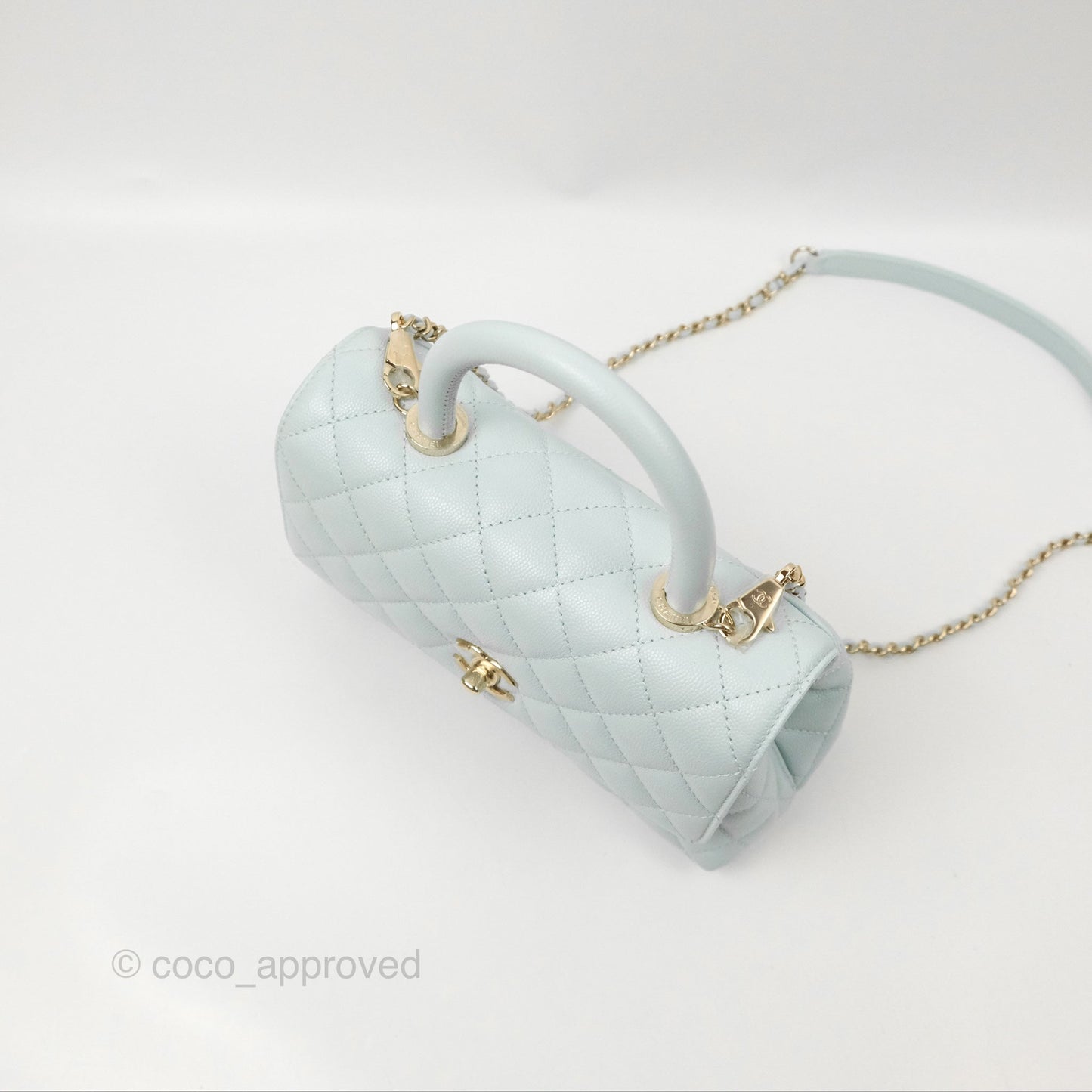 Chanel Small Coco Handle Quilted Light Baby Blue Caviar Gold Hardware
