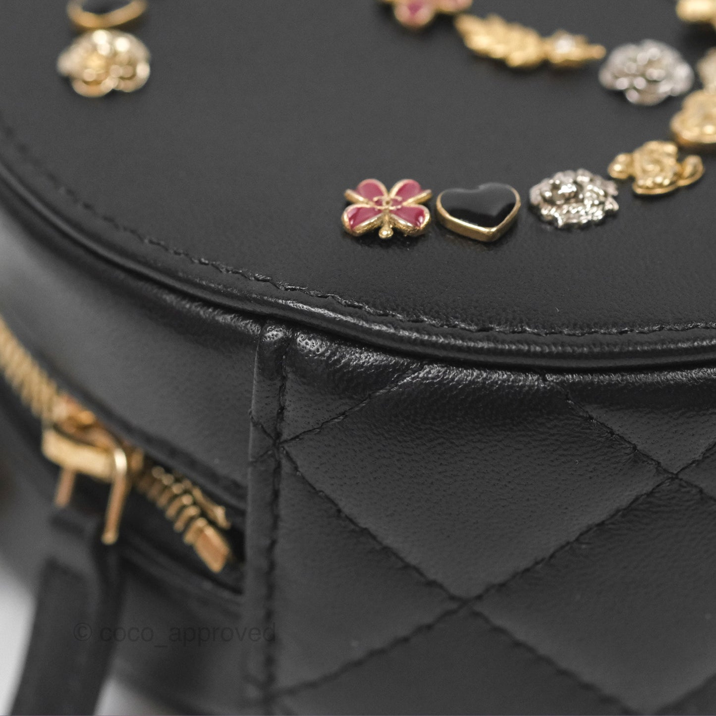 Chanel Studded CC Round Clutch With Chain Black Lambskin Gold Hardware