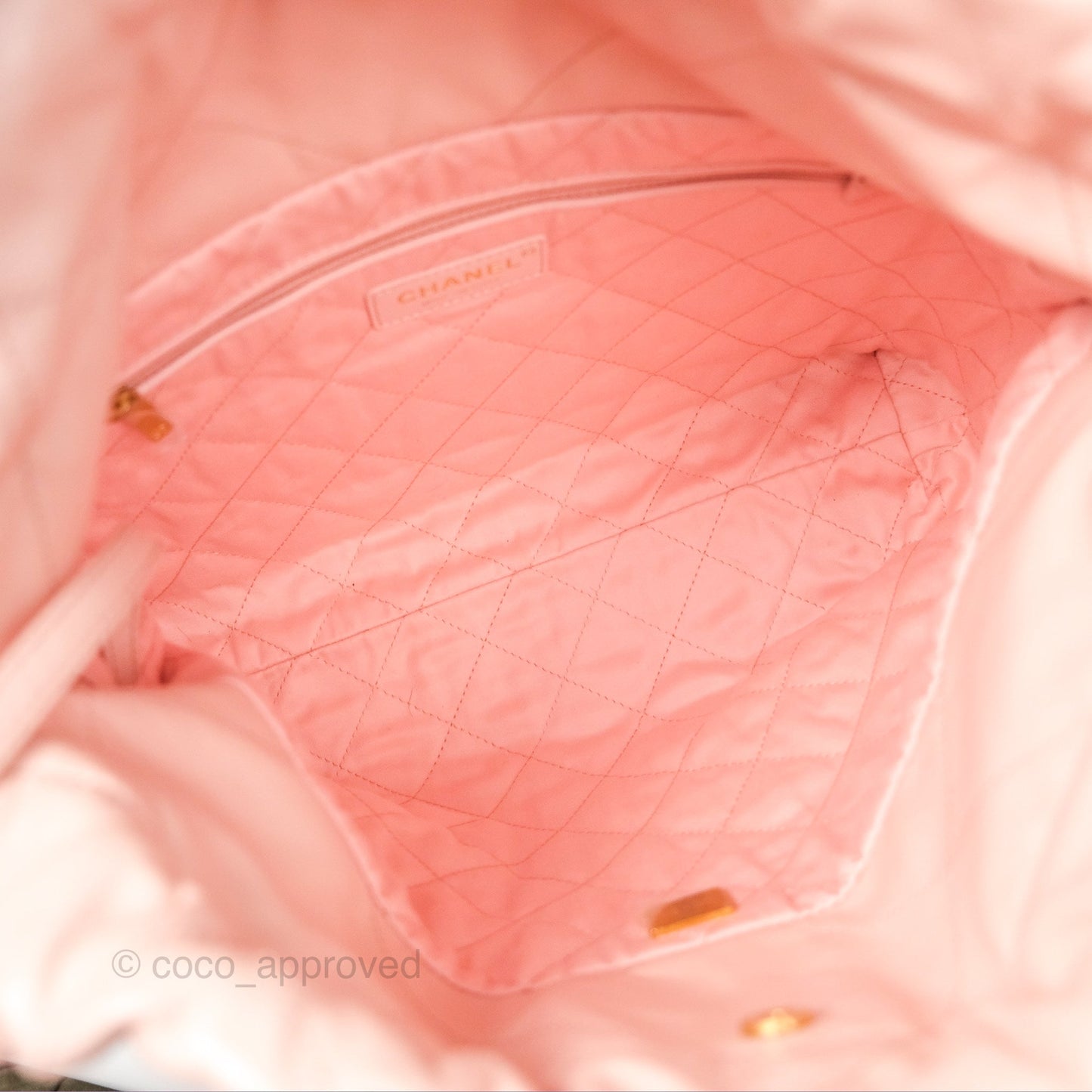 Chanel 22 Small Quilted Pink Shiny Crumpled Calfskin Aged Gold Hardware