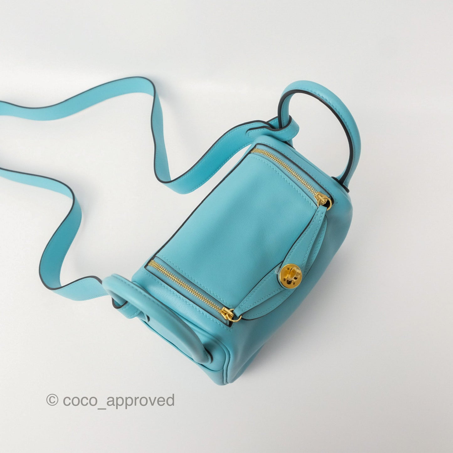Hermès Mini Lindy 20 Bleu Atoll 3P Swift Gold Hardware