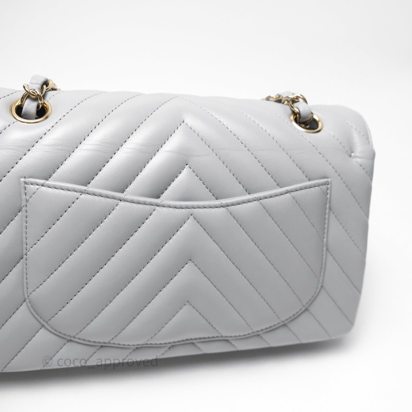 Chanel Classic Small Flap Chevron Grey Lambskin Gold Hardware