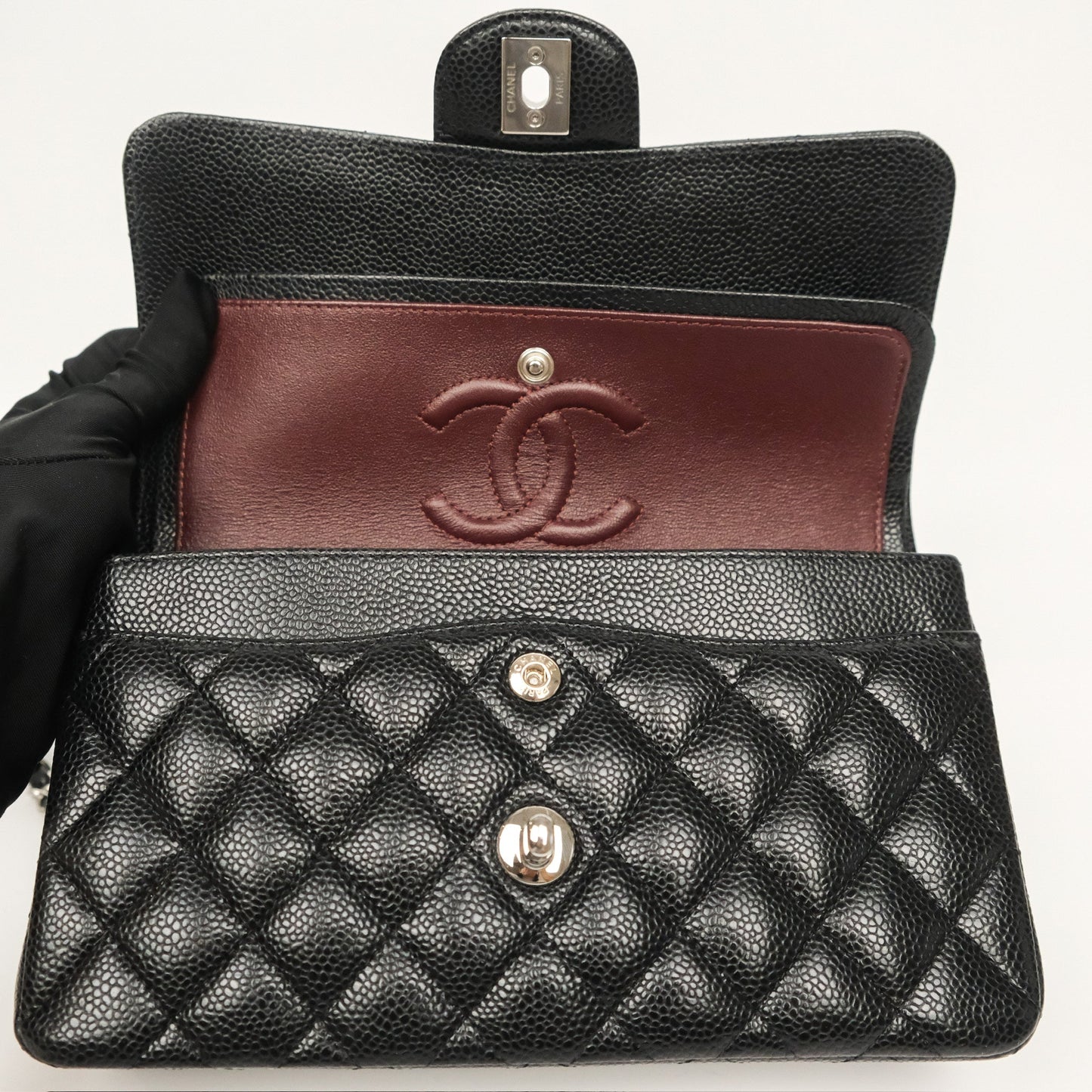 Chanel Small Classic Flap Quilted Black Caviar Silver Hardware