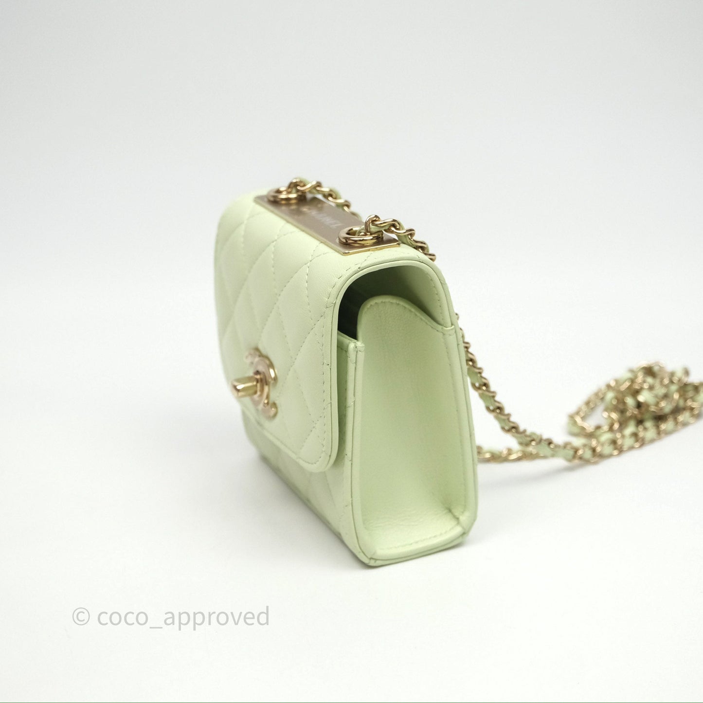 Chanel Mini Quilted Trendy CC Clutch With Chain Green Lambskin Gold Hardware