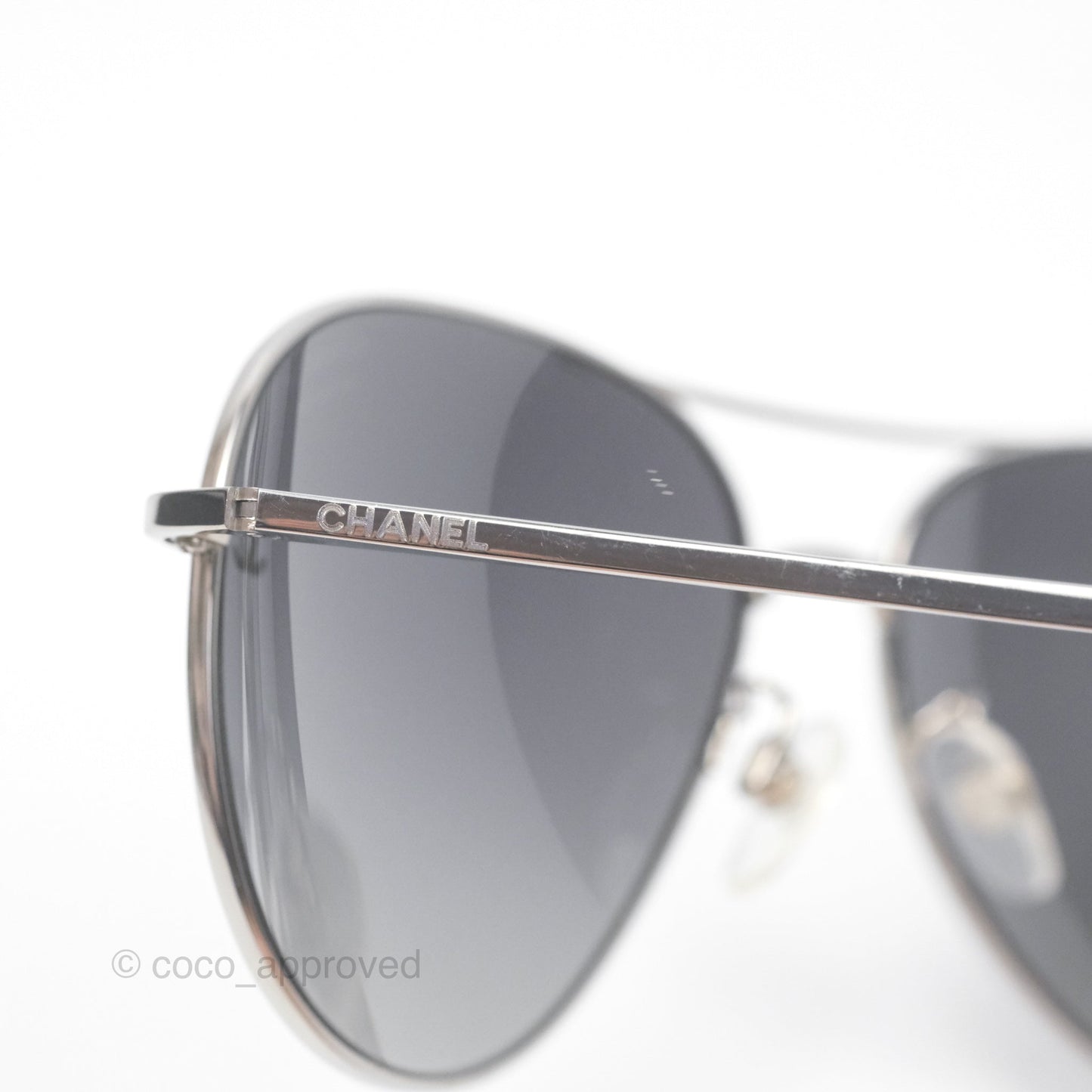 Chanel 4189 Pilot Sunglasses in Titanium and Calfskin Grey Lense