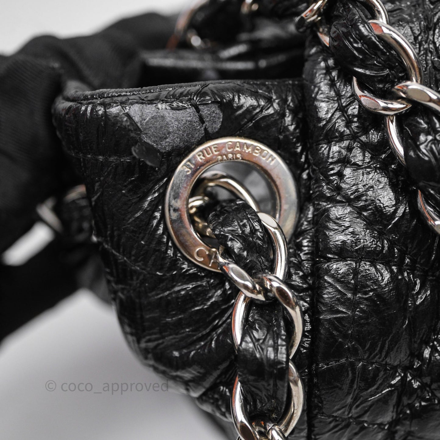 Chanel Black Vinyl Graphic Edge Flap Bag Silver Hardware⁣⁣