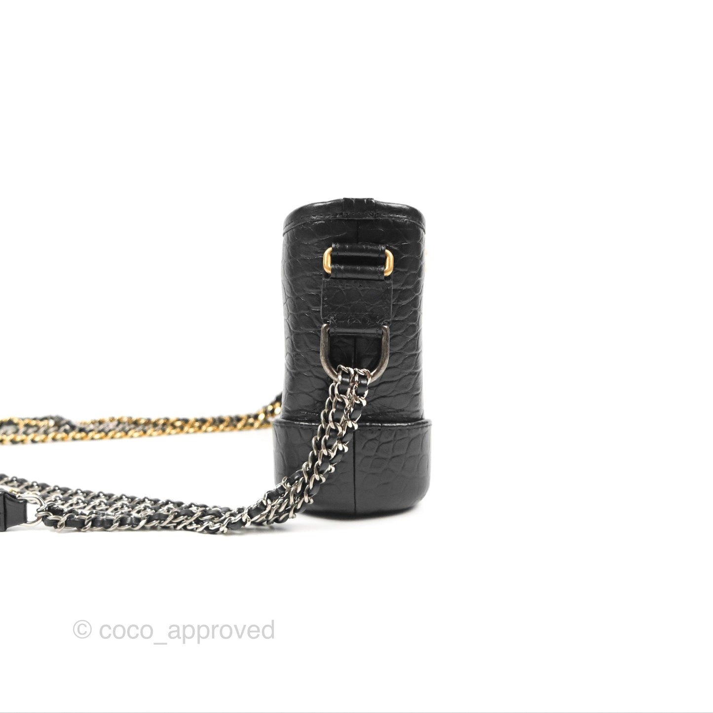 Chanel Small Gabrielle Hobo with Logo Handle Black Croc Embossed Calfskin