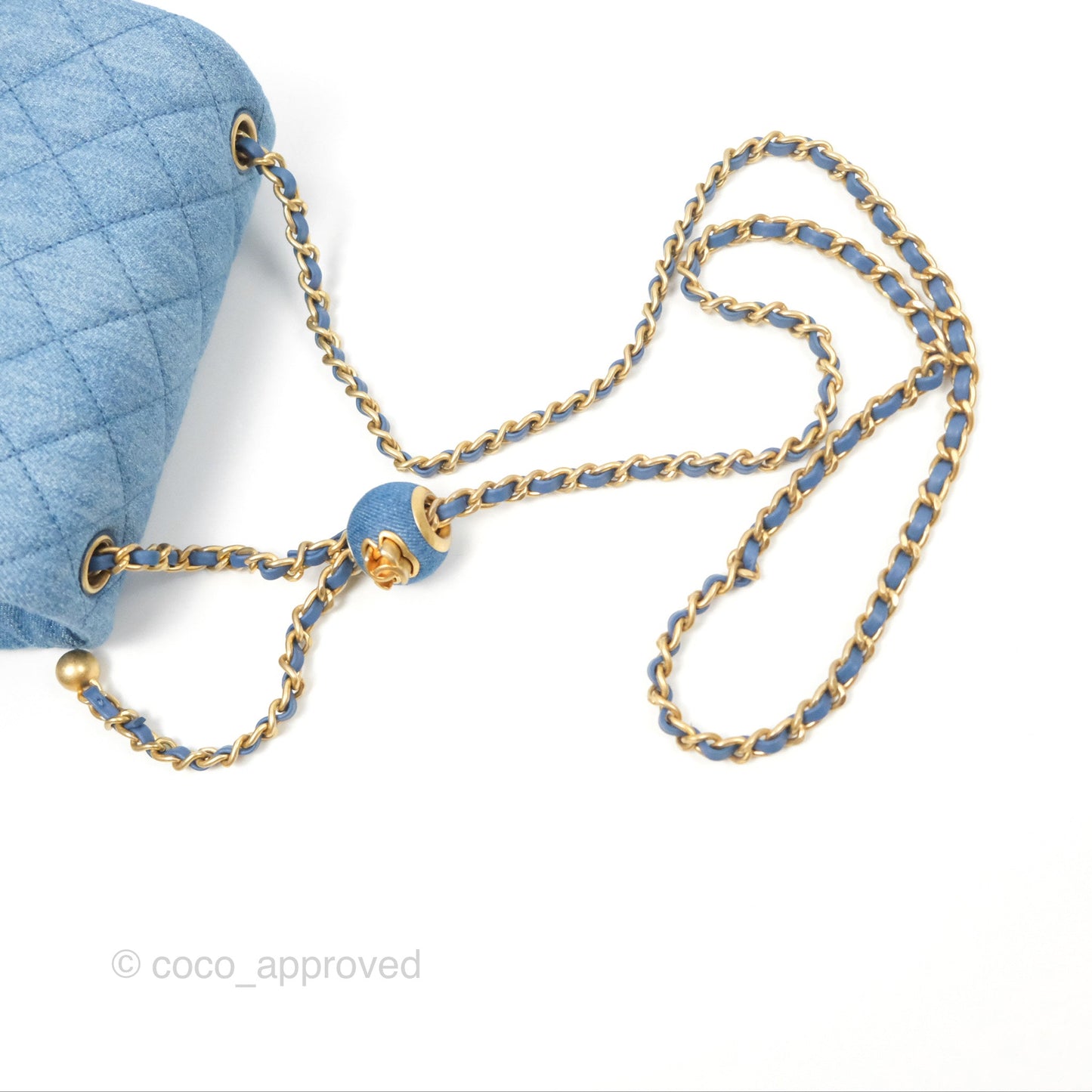 Chanel Mini Square Pearl Crush Quilted Denim Aged Gold Hardware