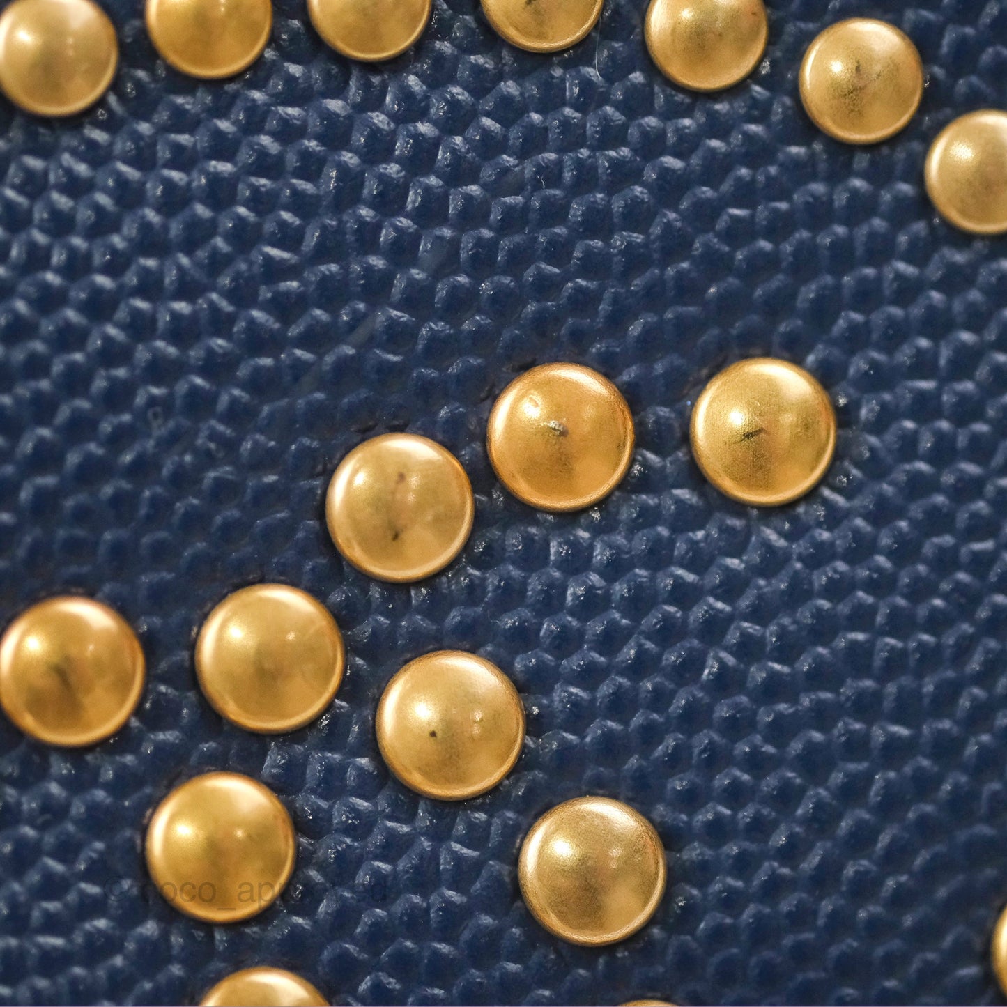 Chanel Small Studded Deauville Tote Navy Caviar Aged Gold Hardware
