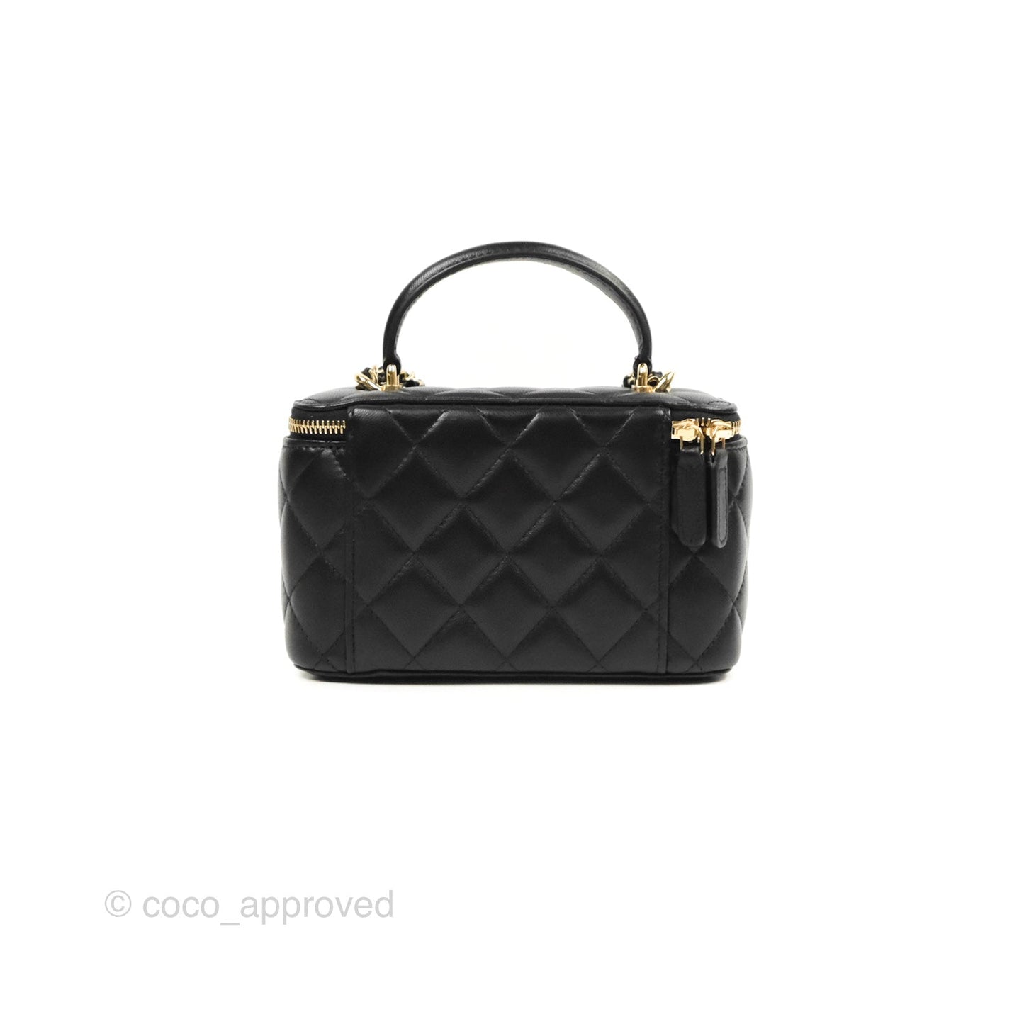 Chanel Vanity Rectangular Top Handle Black Lambskin Gold Hardware