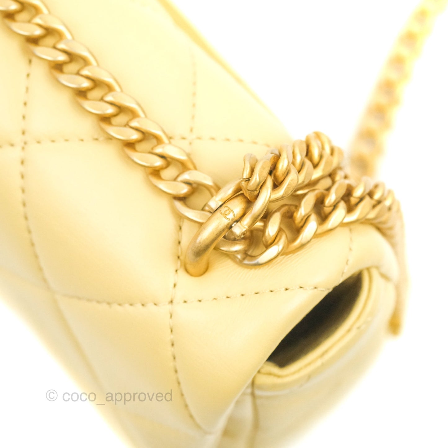 Chanel Enamel Quilted Pending CC Mini Square Flap Yellow Lambskin Aged Gold Hardware 22P
