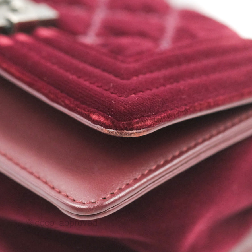 Chanel Small Boy Burgundy Velvet Ruthenium Hardware