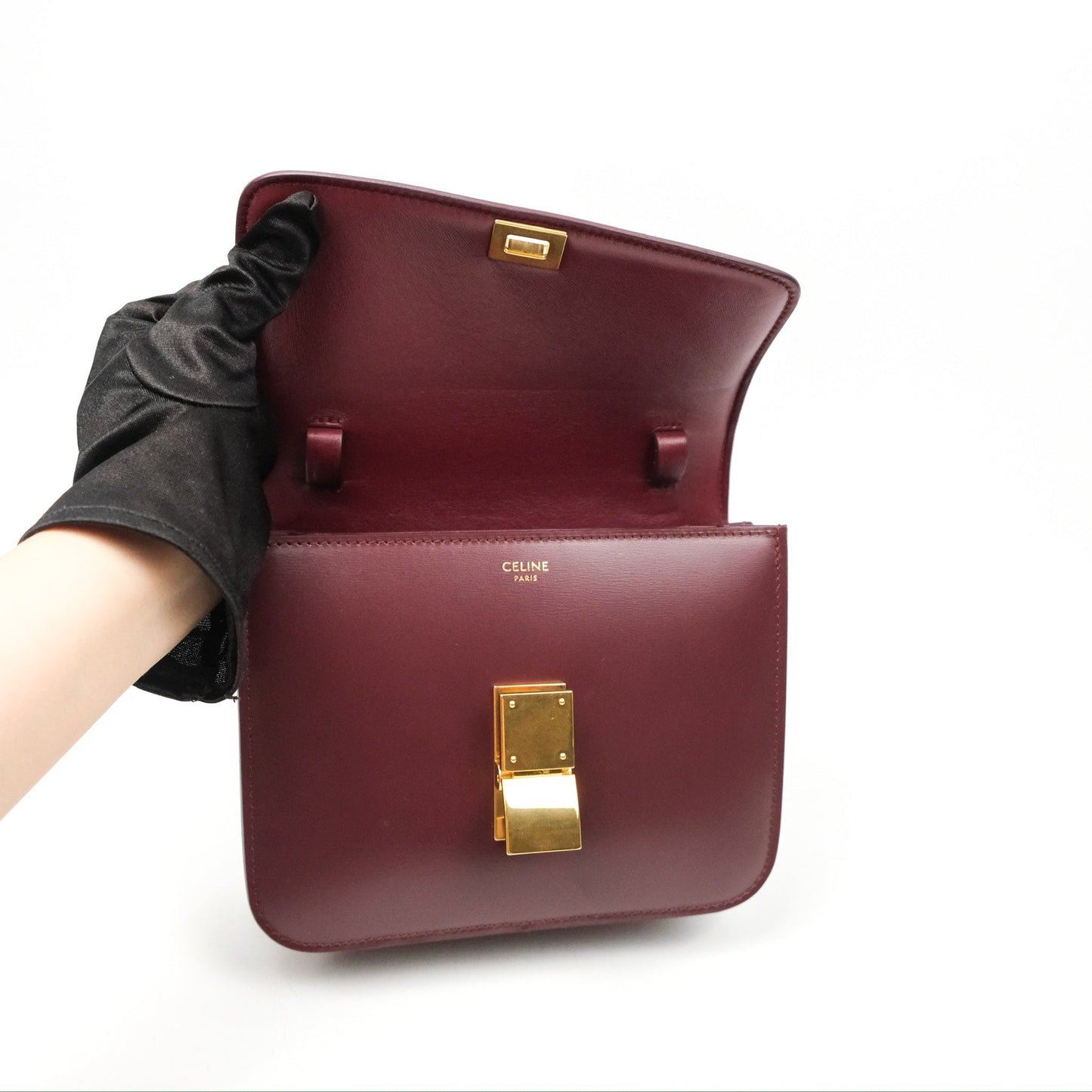 Celine Teen Classic Box Flap Burgundy Calfskin