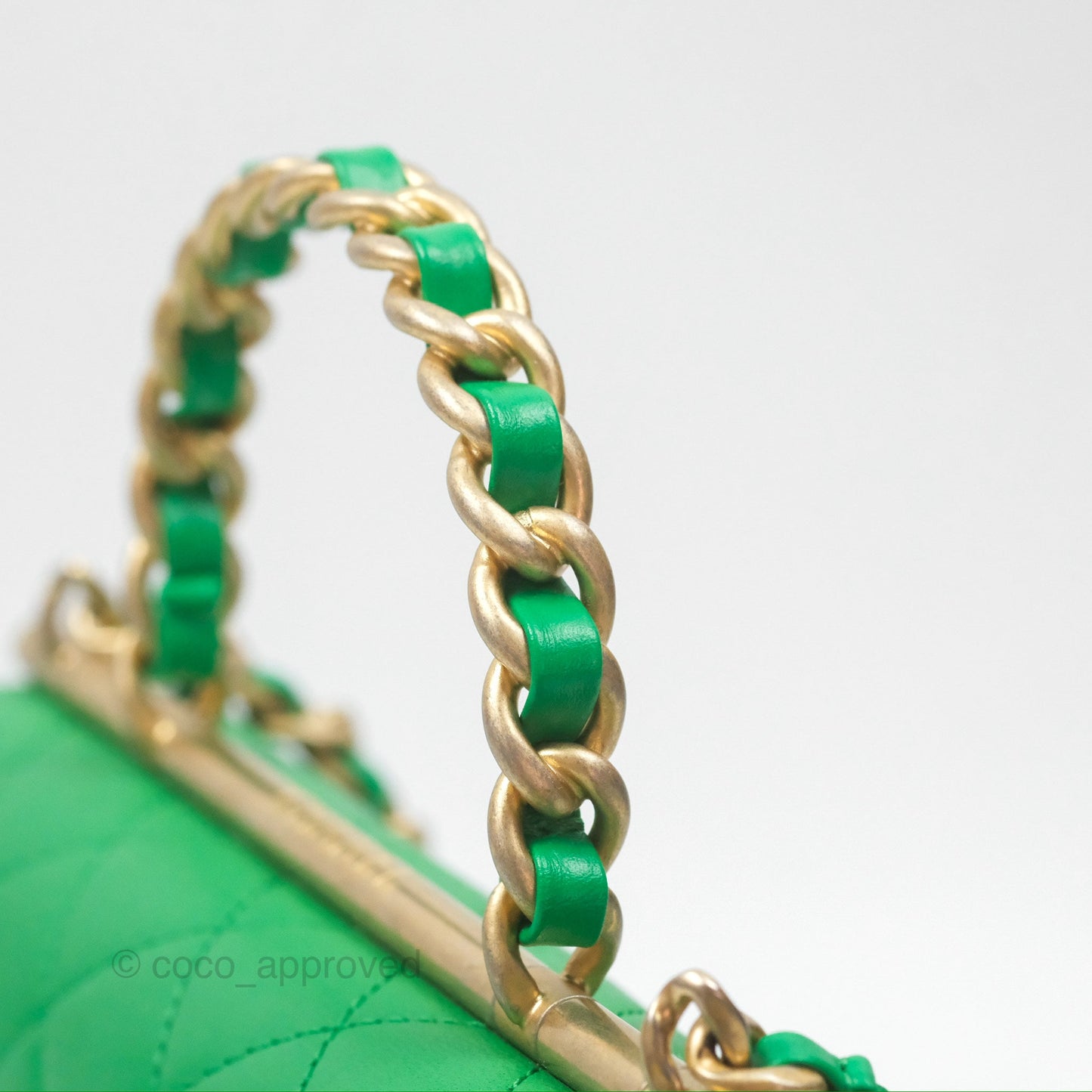 Chanel CC Quilted Flap Bag With Top Handle Green Calfskin Gold Hardware