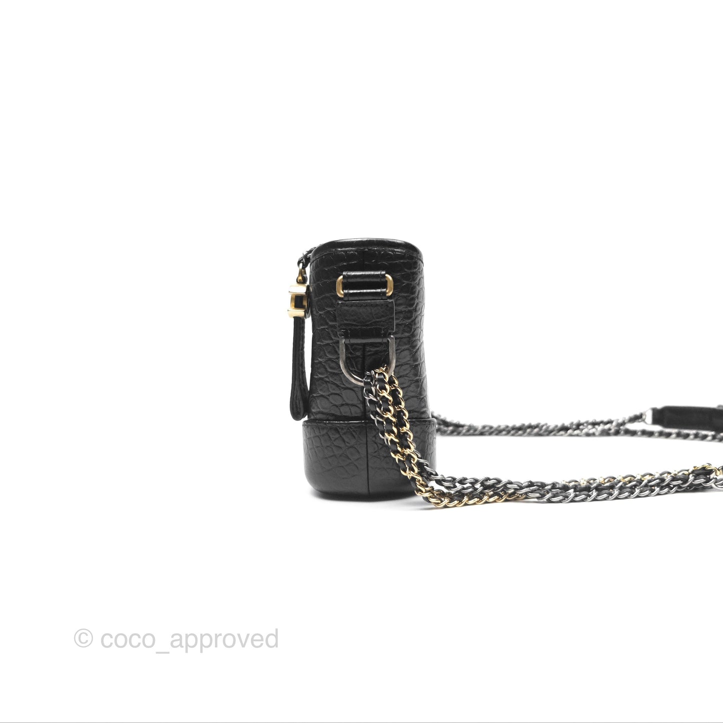 Chanel Small Gabrielle Hobo with Logo Handle Quilted Black Croc Embossed Calfskin