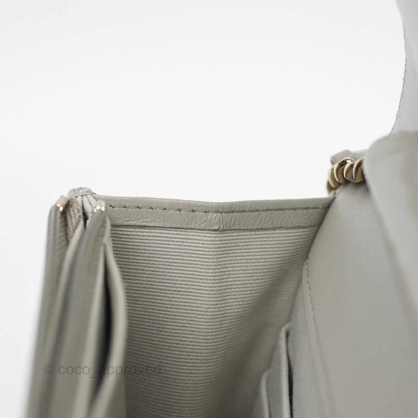 Chanel Classic Quilted Wallet on Chain WOC Light Grey Lambskin Gold Hardware