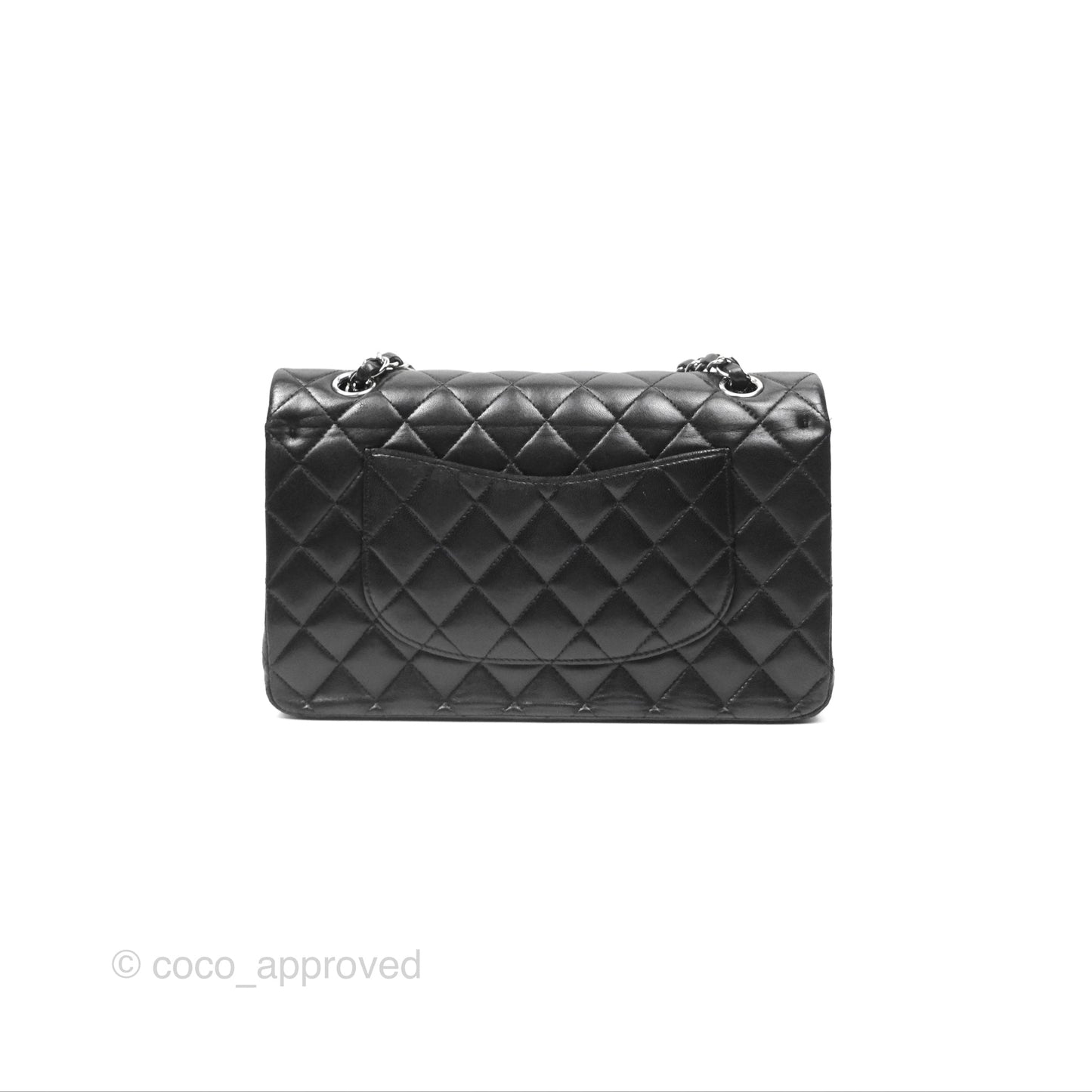 Chanel Classic M/L Medium Flap Quilted Black Lambskin Silver Hardware