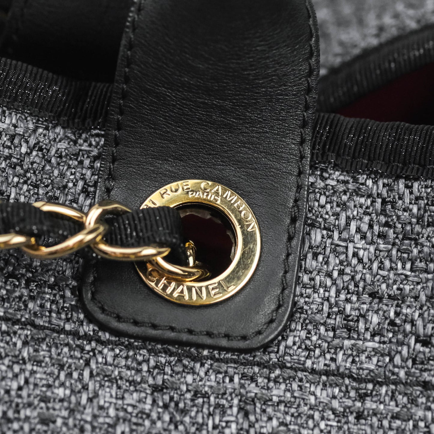 Chanel Large Deauville Charcoal Grey Canvas Gold Hardware