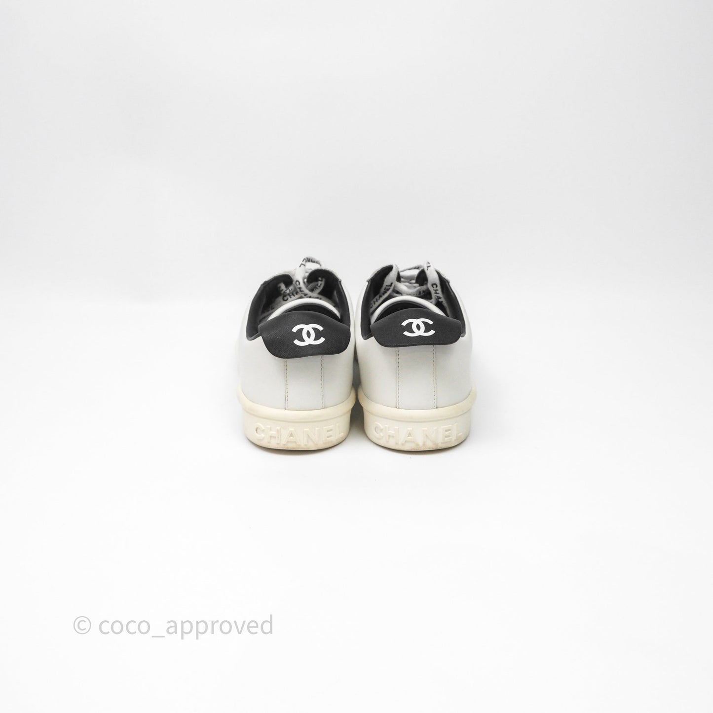 Chanel Logo Pull Tab Lace-up Sneakers White & Black Size 37.5