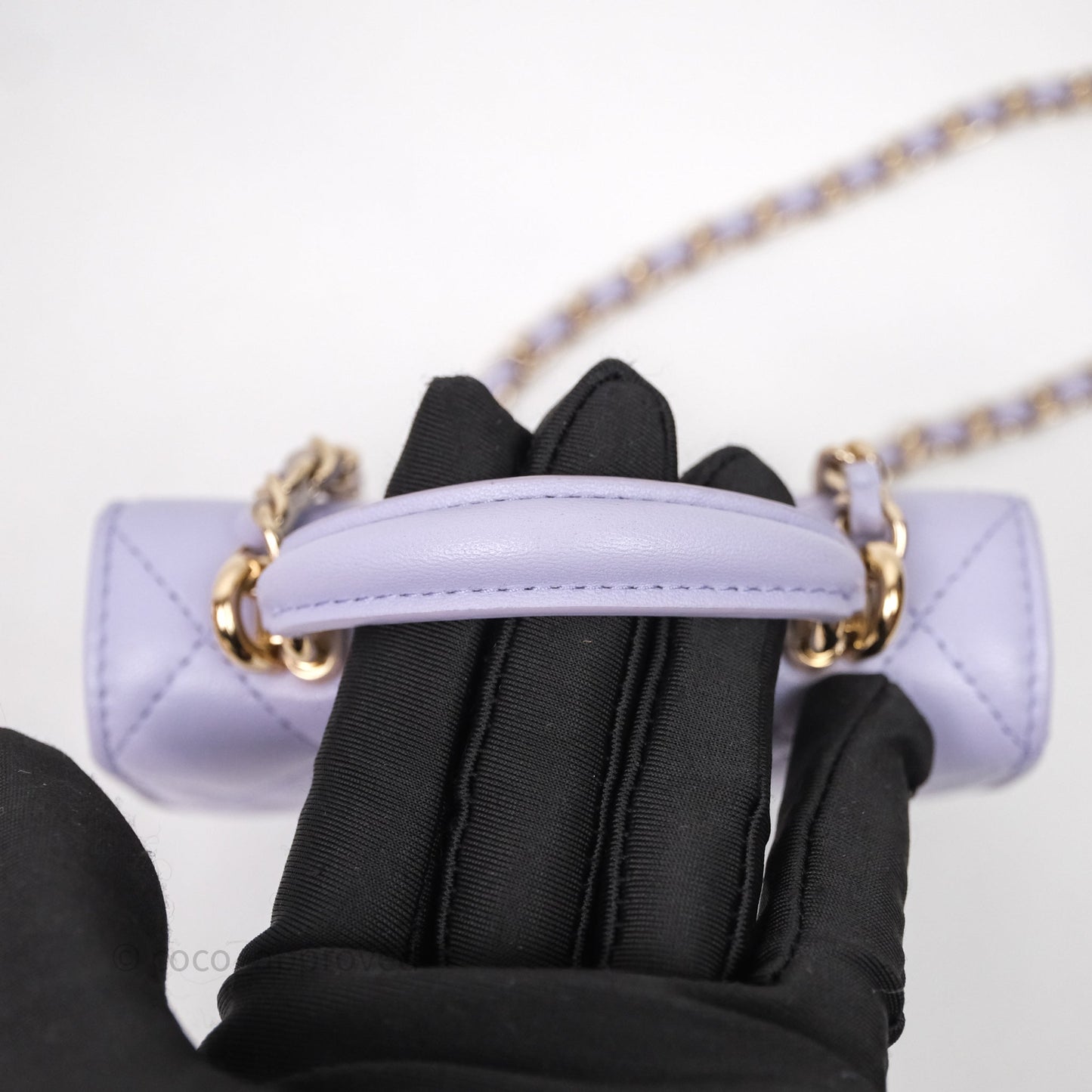 Chanel Mini Handle Flap Coin Purse With Chain Lilac Lambskin Gold Hardware
