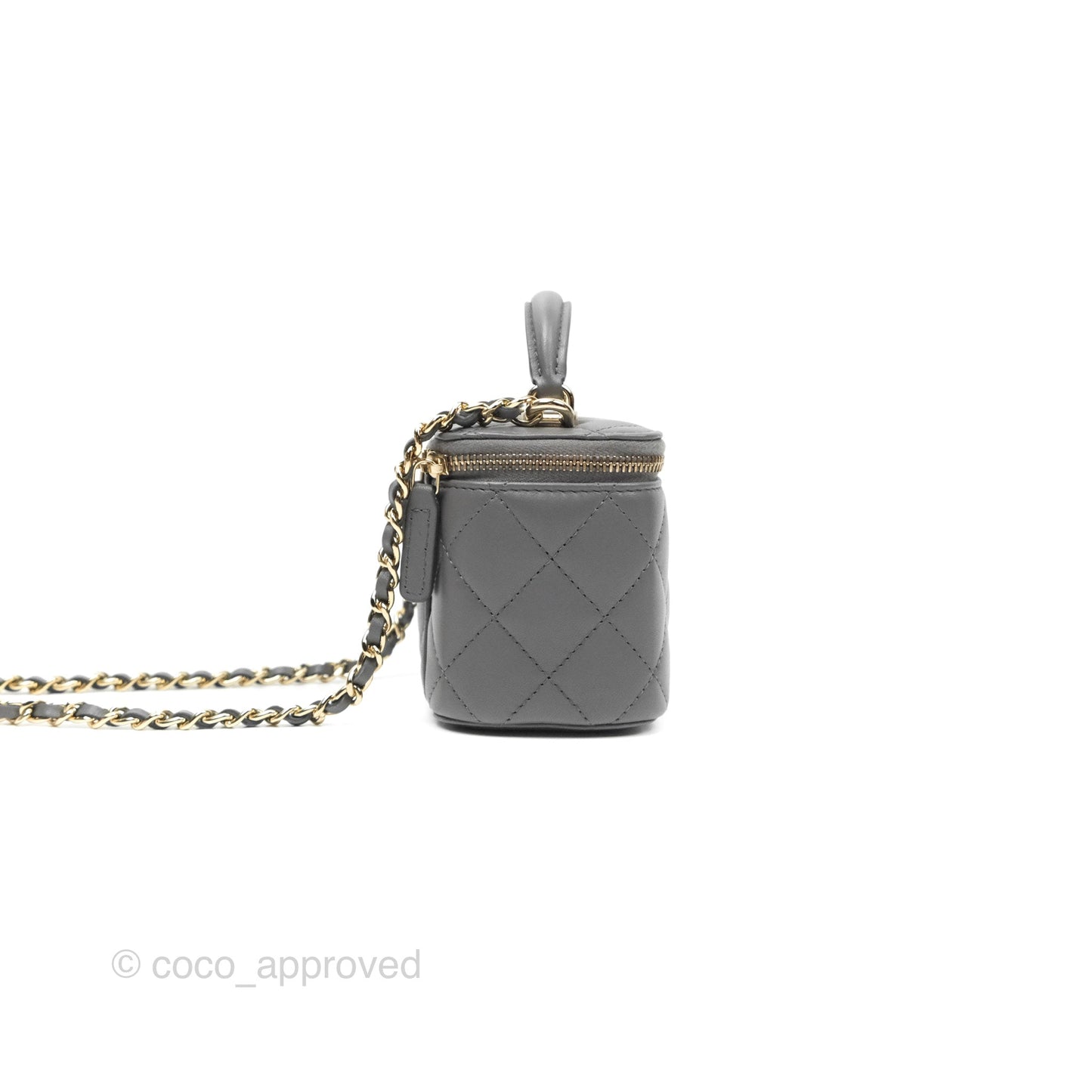 Chanel Mini Top Handle Vanity With Chain Grey Lambskin Gold Hardware