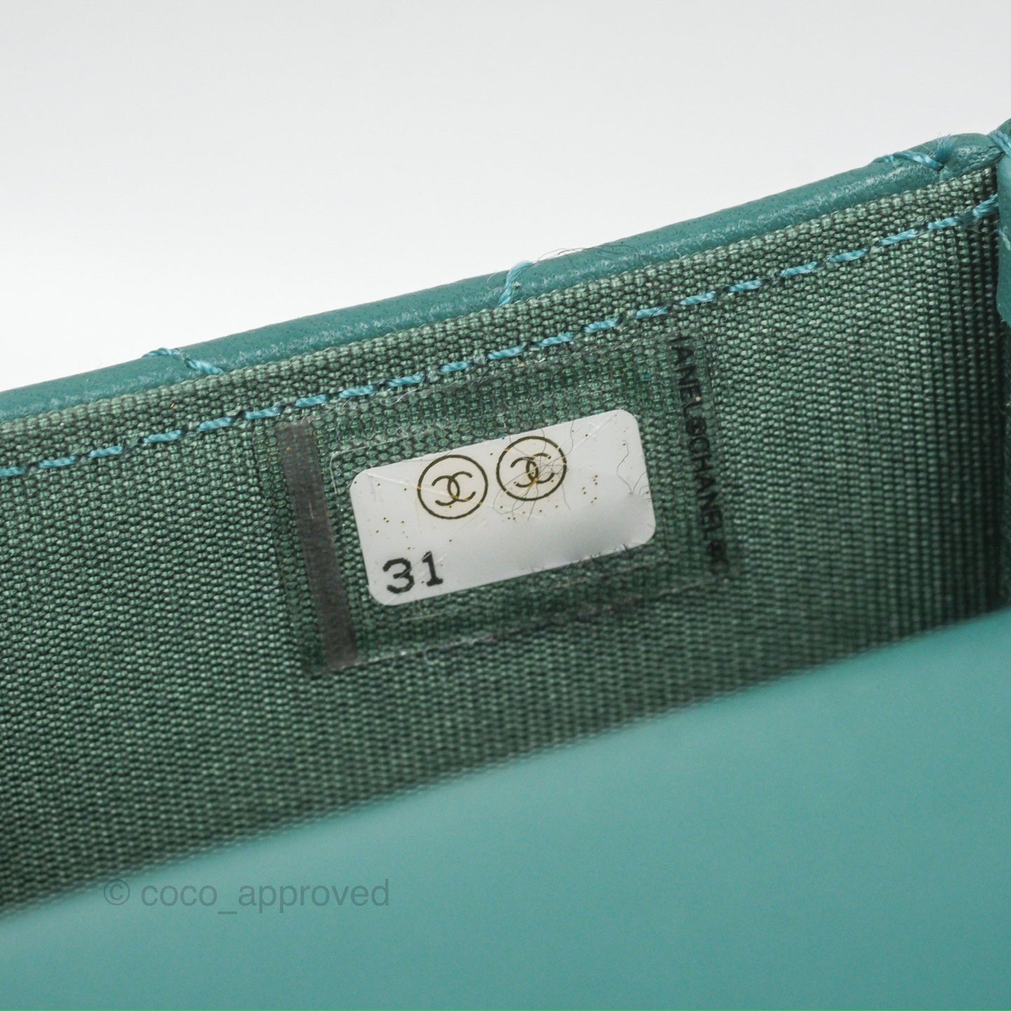 Chanel Mini Handle Flap Coin Purse With Chain Teal Green Lambskin Aged Gold Hardware