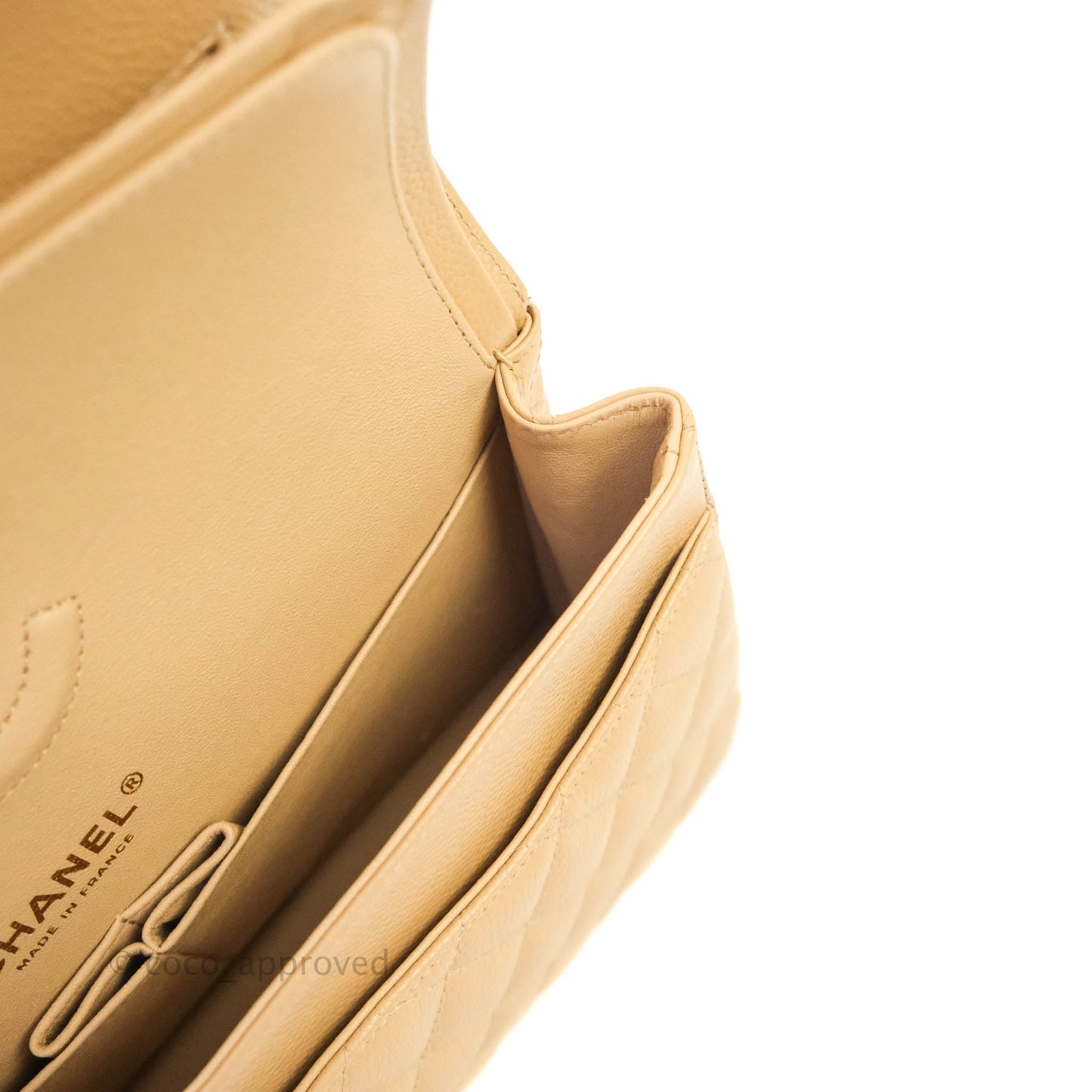 Chanel Classic M/L Medium Double Flap Beige Caviar Gold Hardware