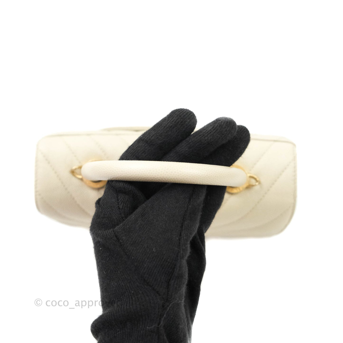 Chanel Mini Coco Handle Chevron Stone White Caviar Aged Gold Hardware
