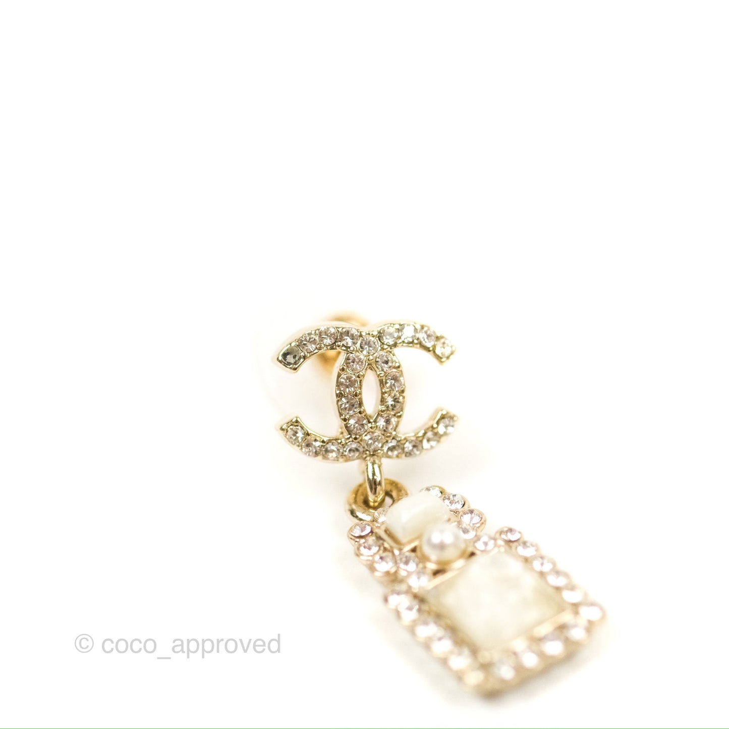 Chanel CC Crystal Perfume Bottle Earrings Gold Tone 21K