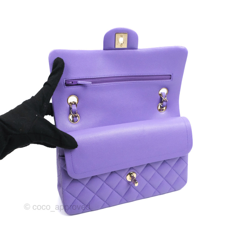 Chanel Classic Small S/M Flap Purple Caviar Light Gold Hardware 20S