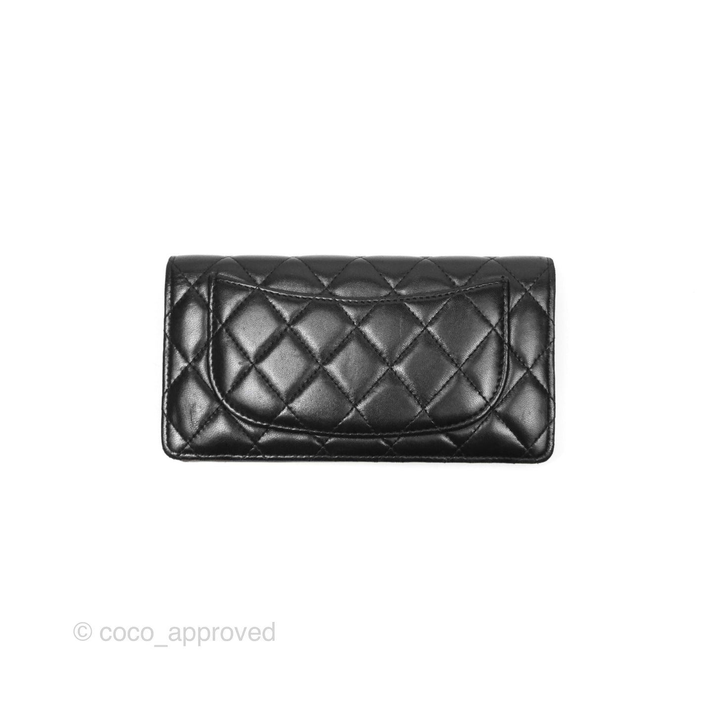 Chanel Classic Quilted Long Wallet Black Lambskin Silver Hardware