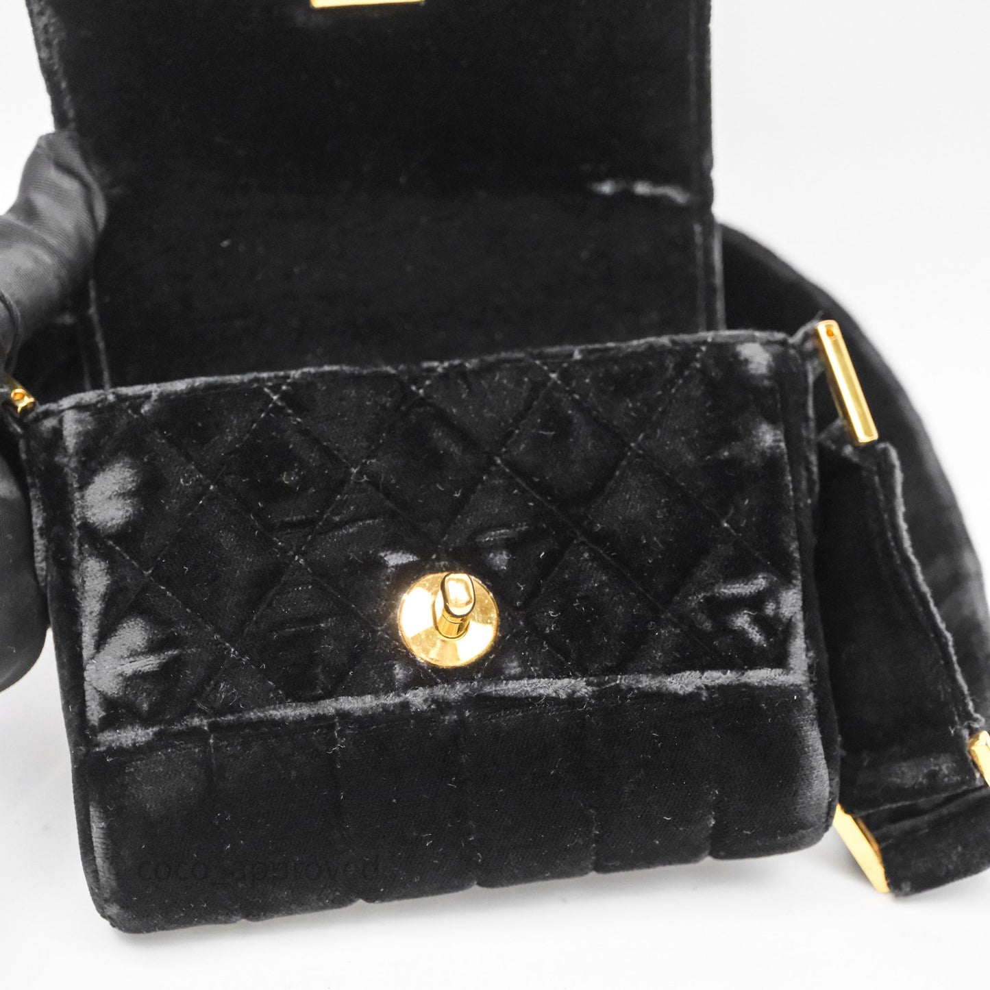 Chanel Vintage Mini Flap Bag Black Velvet Gold Hardware