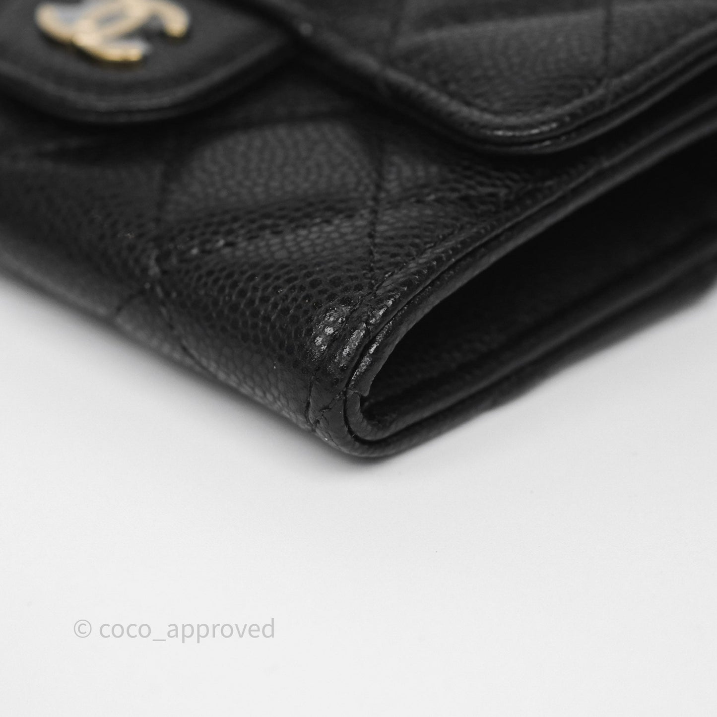 Chanel Flap Card Holder Quilted Black Caviar Gold Hardware 24A