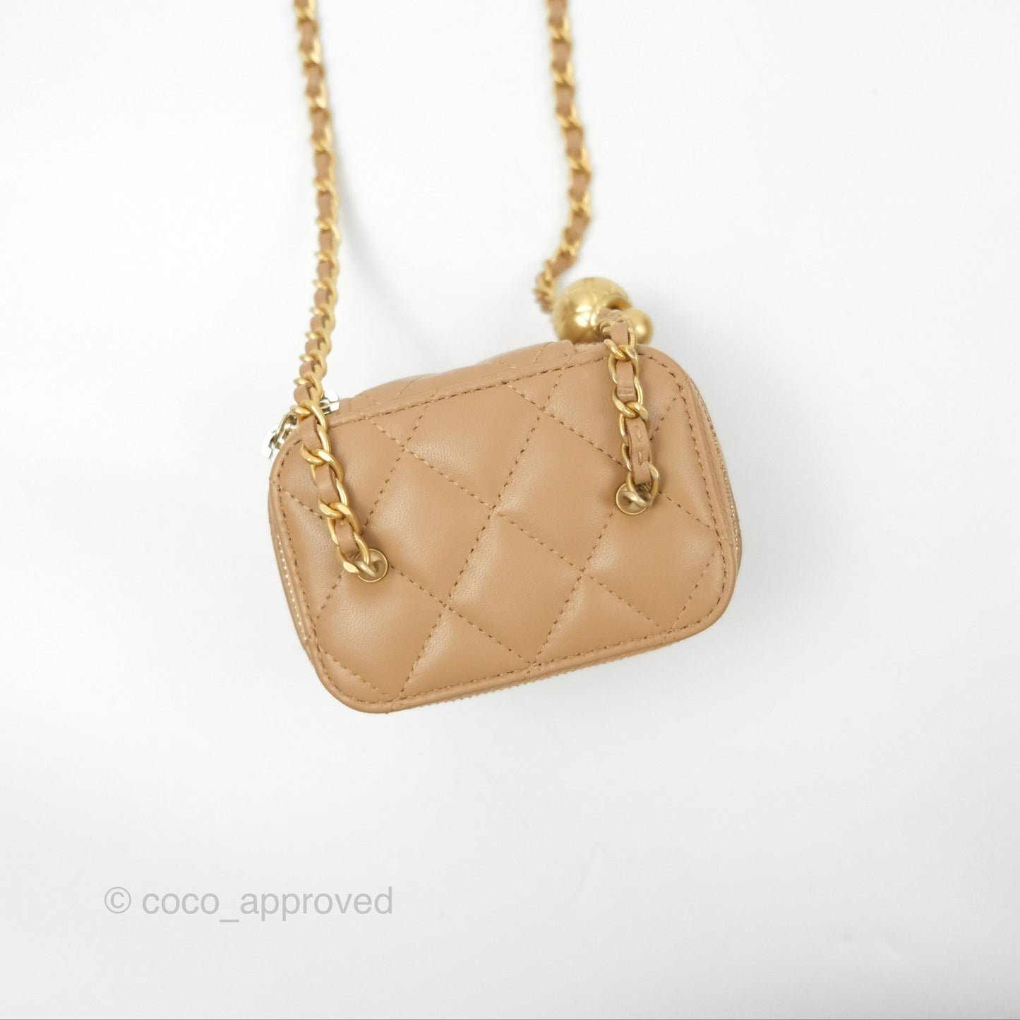 Chanel Mini Vanity With Chain Adjustable Pearl Crush Dark Beige Lambskin Aged Gold Hardware