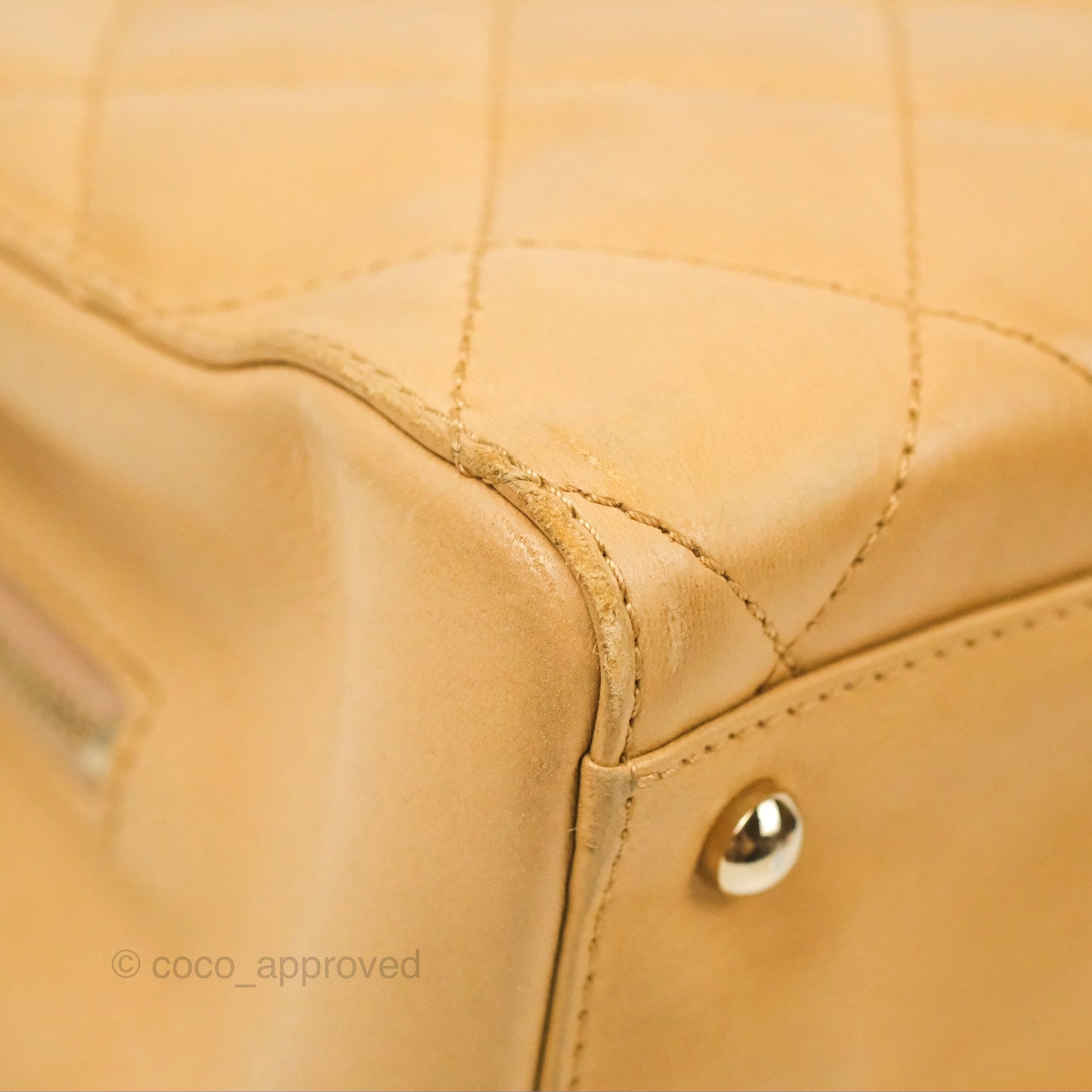 Chanel Vintage Small Top Handle Tote Quilted Beige Lambskin