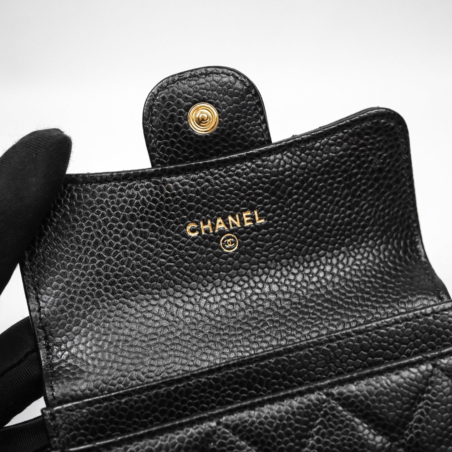 Chanel Classic Quilted Flap Card Holder Black Caviar Gold Hardware