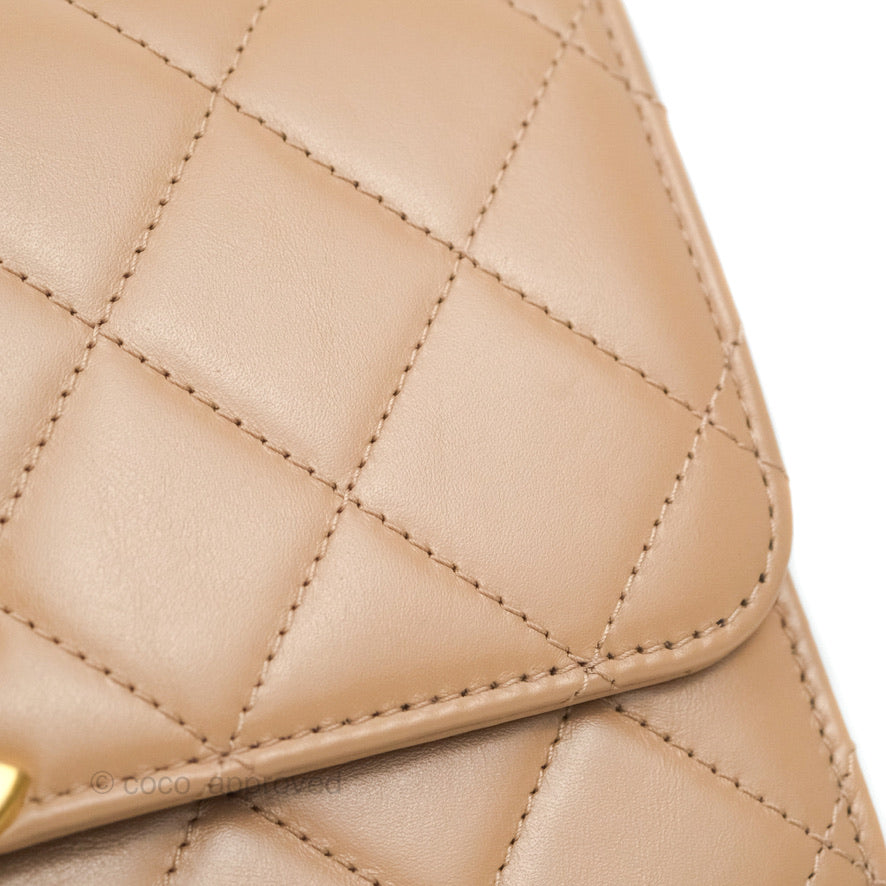 Chanel Quilted Perfect Fit Adjustable Beige Calfskin Gold Hardware 21A