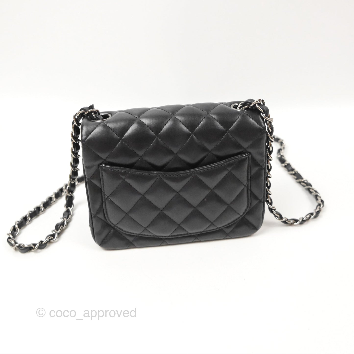 Chanel Mini Square Black Lambskin Dark Silver Hardware