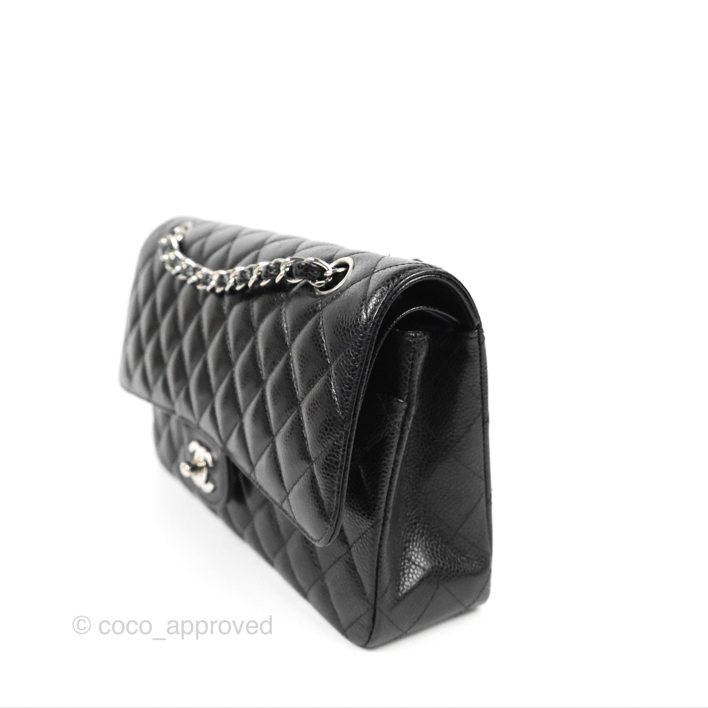 Chanel Classic M/L Medium Flap Quilted Black Caviar Silver Hardware