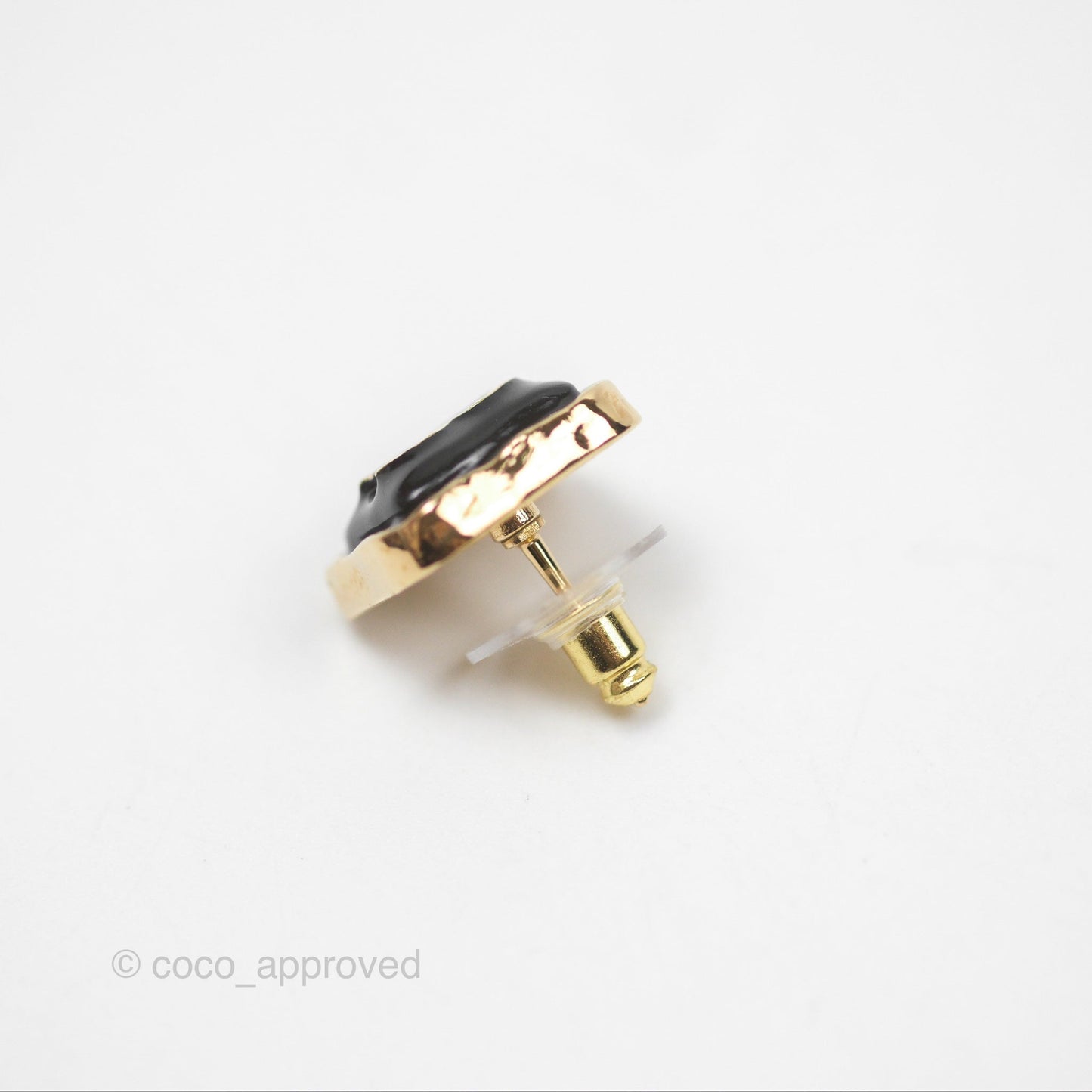 Chanel CC Square Black Earrings Gold Tone 24V