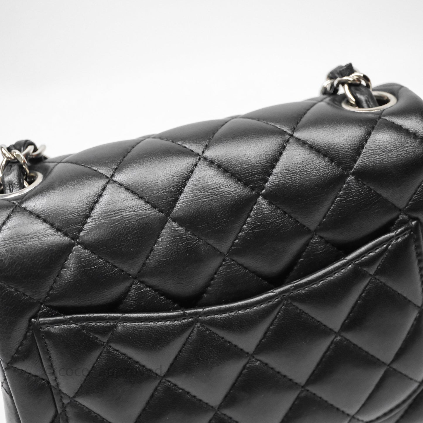 Chanel Mini Square Quilted Black Lambskin Silver Hardware