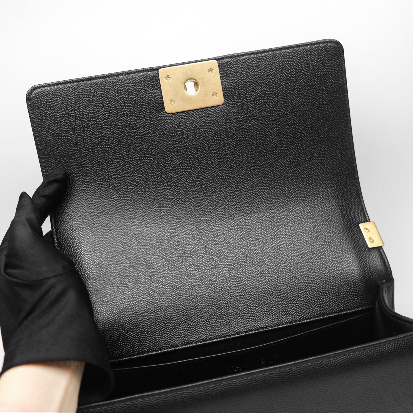 Chanel Quilted Medium Boy Black Caviar Aged Gold Hardware