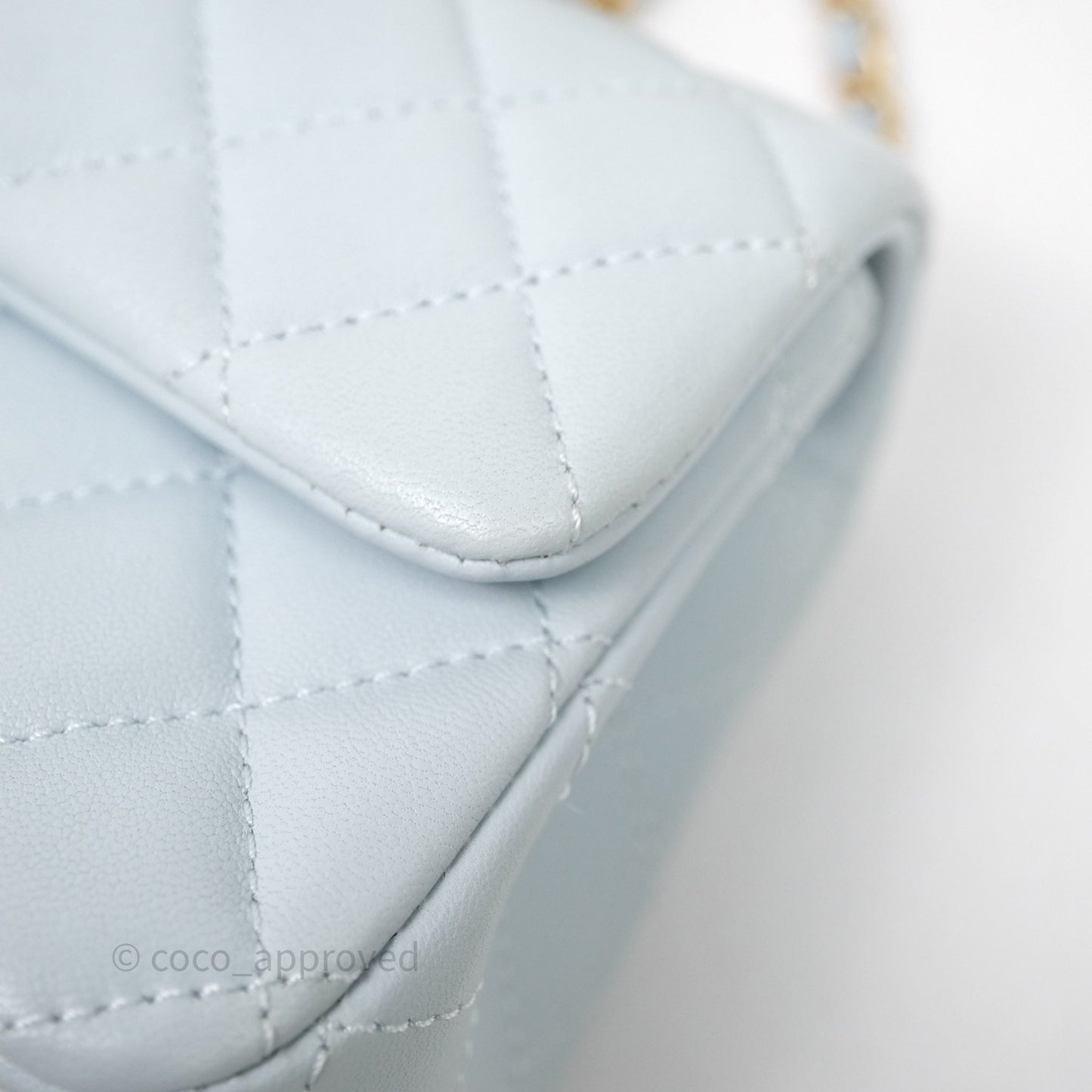 Chanel Pearl Crush Mini Rectangular Light Blue Lambskin Aged Gold Hardware