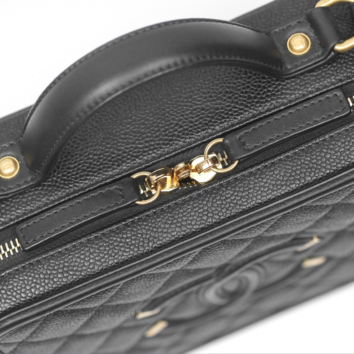Chanel Quilted Medium CC Filigree Vanity Case Black Caviar Aged Gold Hardware