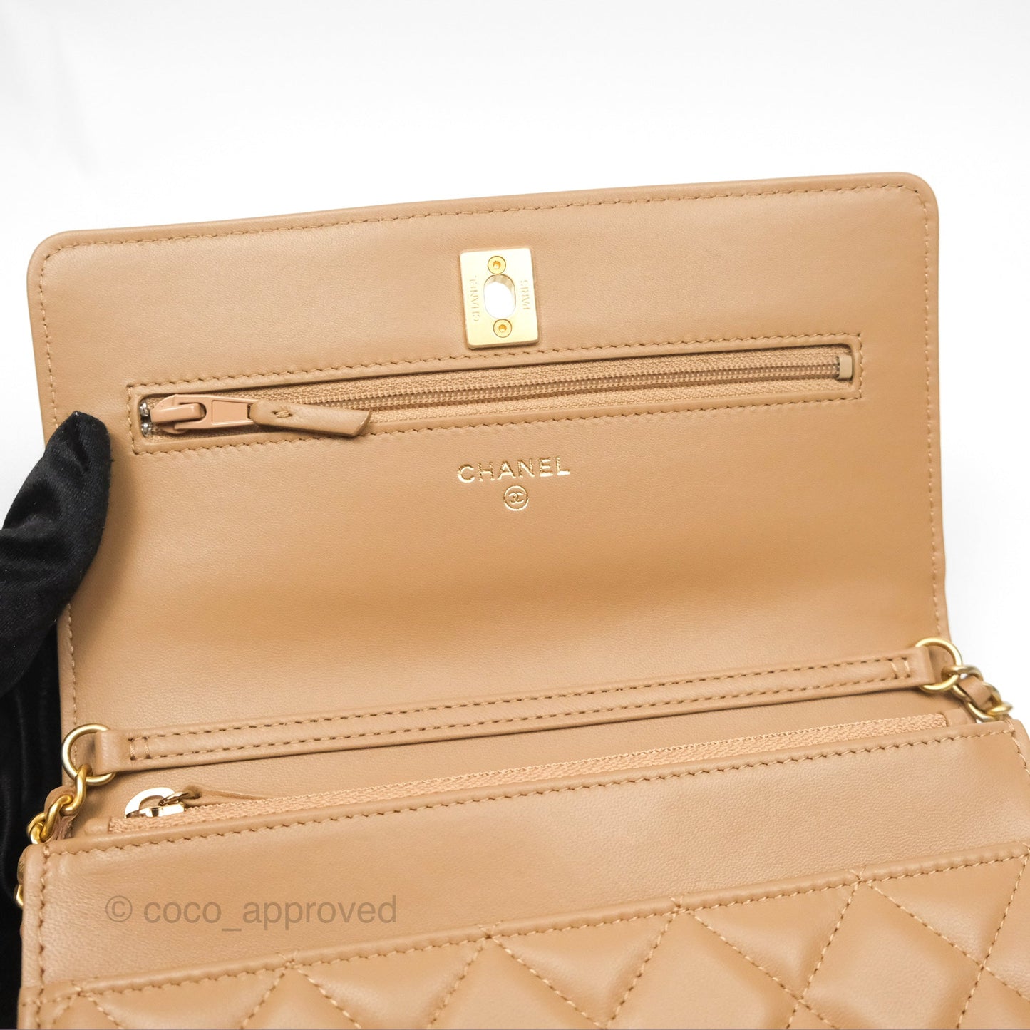 Chanel Quilted Pearl Crush Wallet on Chain WOC Beige Lambskin Aged Gold Hardware