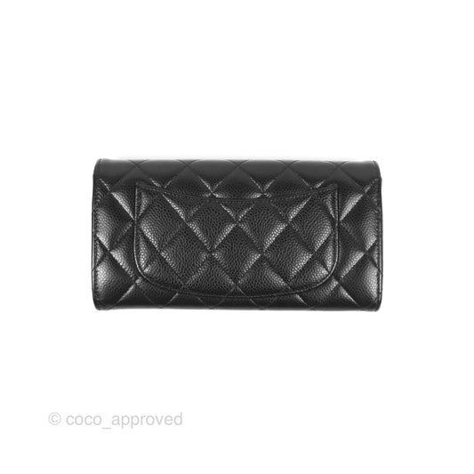 Chanel Quilted Classic Zip Long Wallet Black Caviar Gold Hardware