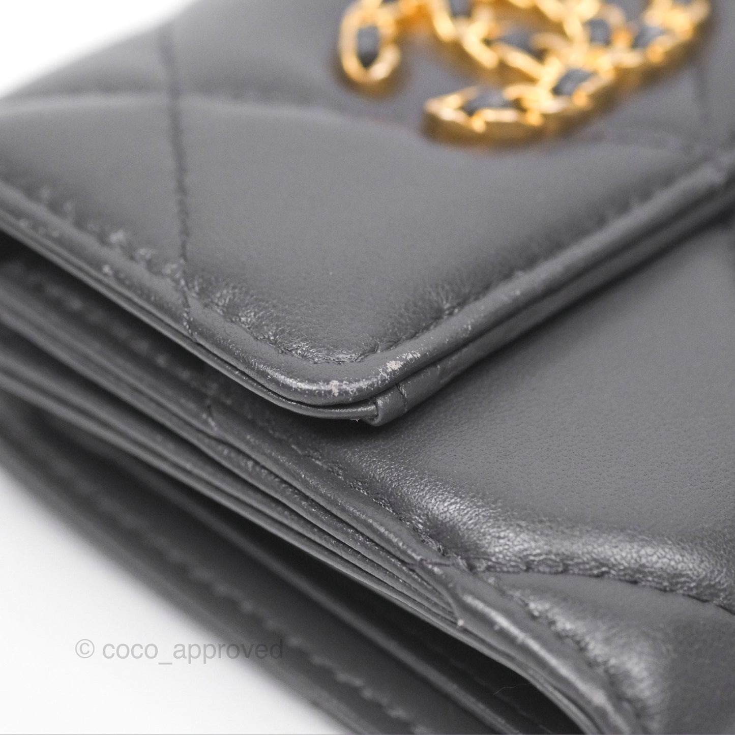 Chanel 19 Short Flap Wallet Grey Gold Hardware