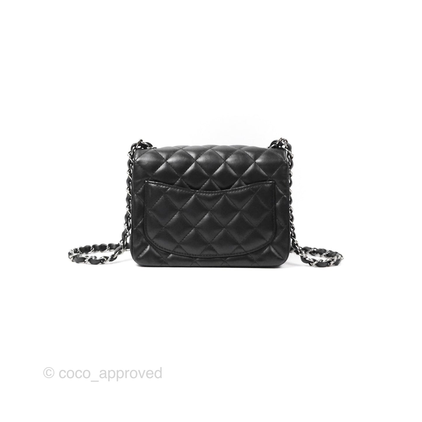 Chanel Mini Square Black Lambskin Dark Silver Hardware