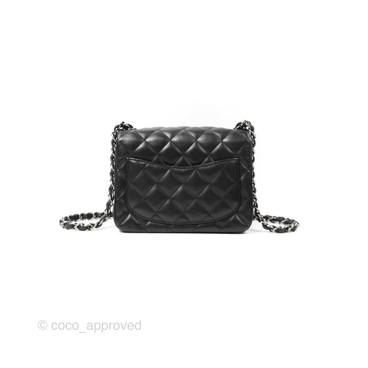 Chanel Mini Square Black Lambskin Dark Silver Hardware