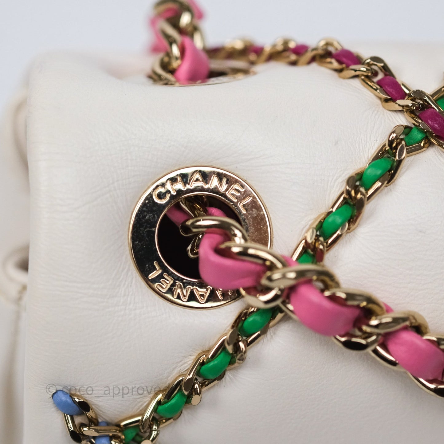 Chanel Small Entwined Chain Flap White Lambskin Gold Hardware